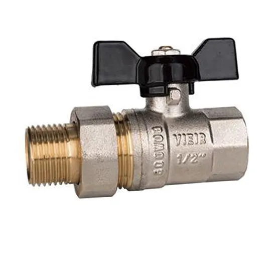 Кран шаровой Vieir VR104-12 3/4" ВН, с американкой, ручка-бабочка, никелированный