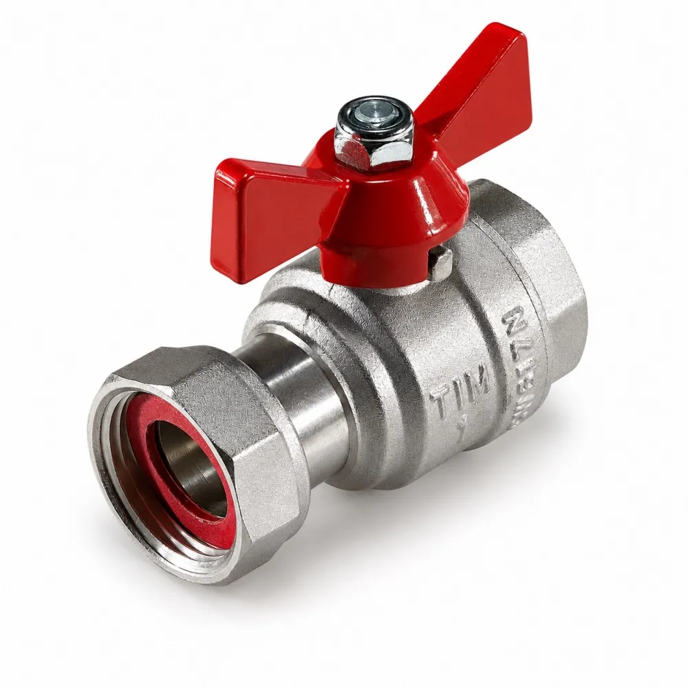 Кран шаровой с накидной гайкой Tim 1/2" х 3/4" ВВ, ручка-бабочка, никелированный