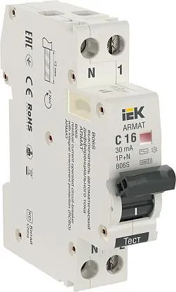 Выключатель автоматический дифференциального тока IEK Armat B06S 1п+NP B16А 30мА AC 6кА