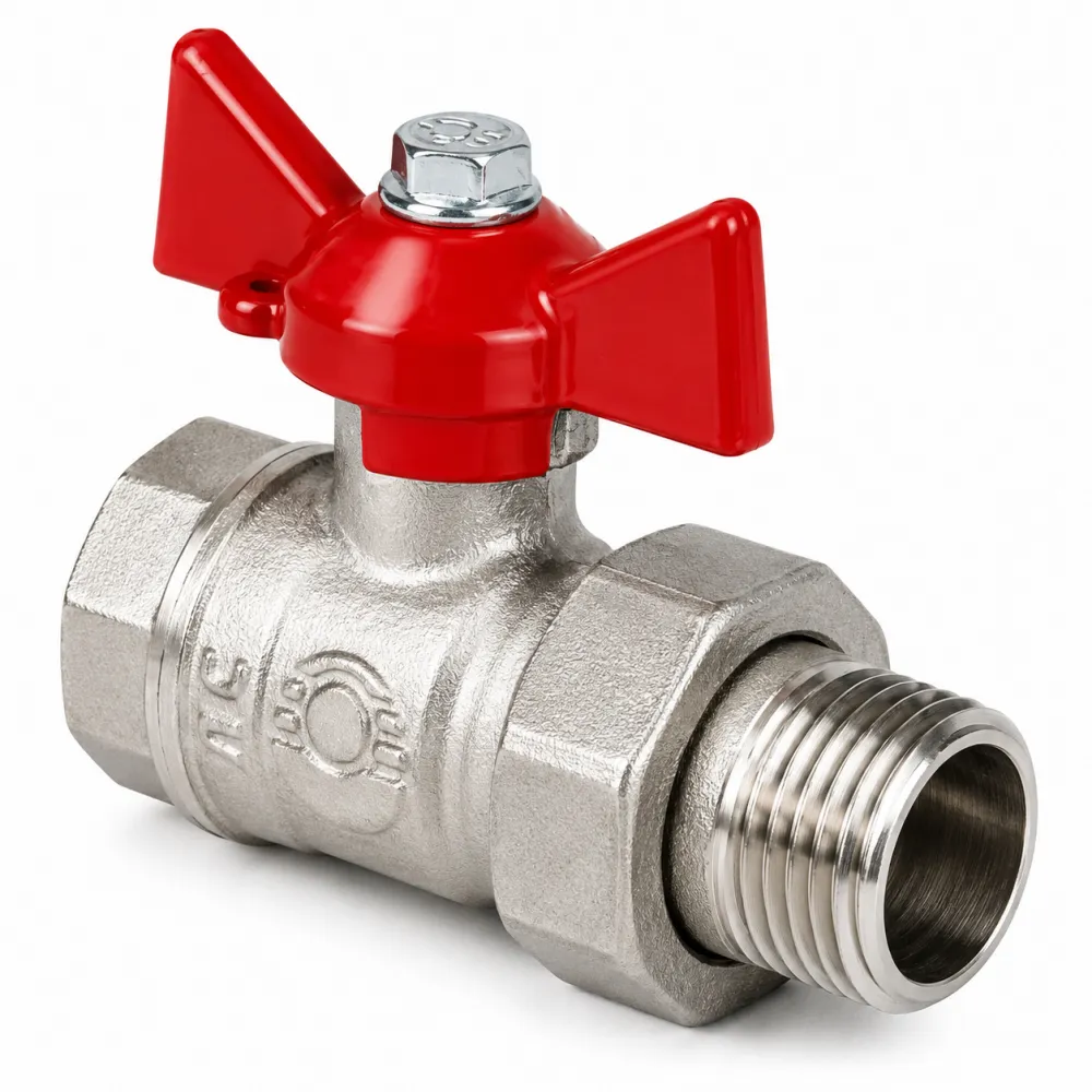 Кран шаровой Valfex Optima Ду15 (1/2") ВН с американкой, ручка-бабочка, никелированный