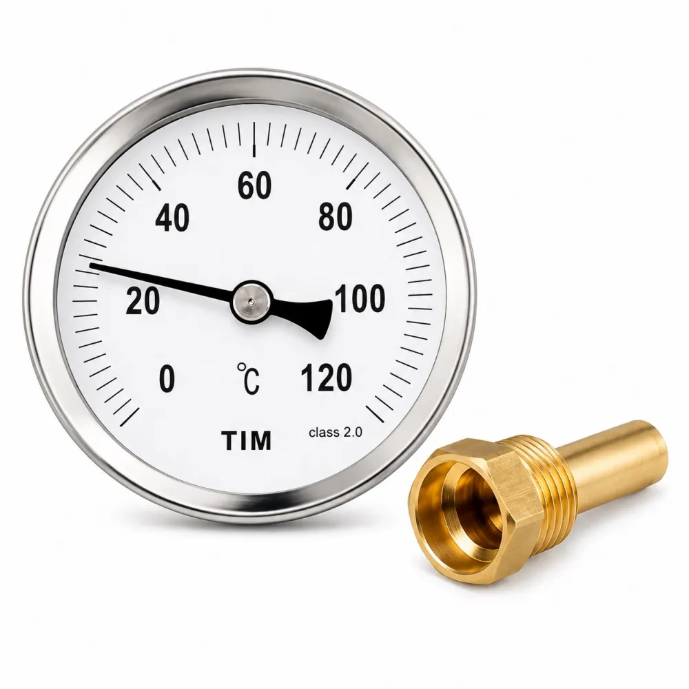 Термометр биметаллический с погружной гильзой 1/2" до 120°C