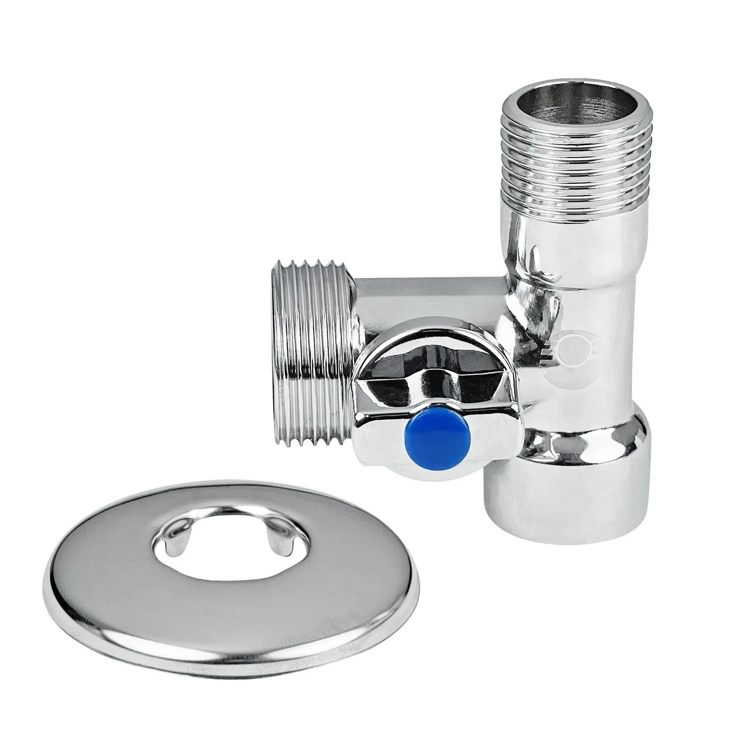 Кран шаровой трехпроходной Valfex 1/2" х 3/4" х 1/2" никелированный правый с отражателем — фото 2